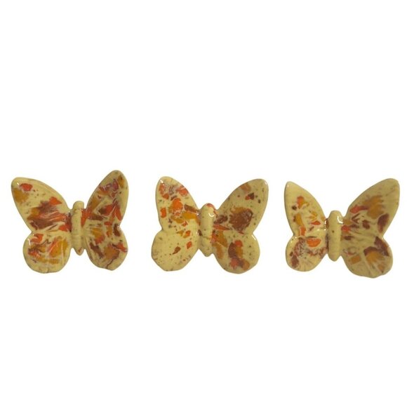 Unbranded Other - 3 Vintage Yellow Butterfly Macrame Beads W Orange & Brown 1970s Butterflies Lot